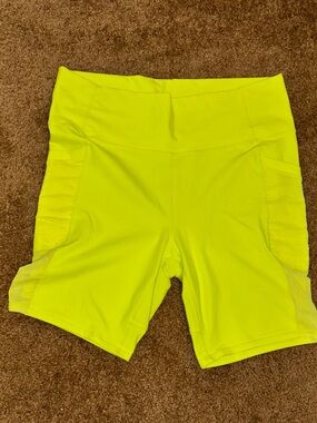 Fabletics Neon Yellow High-Waist Bike Shorts